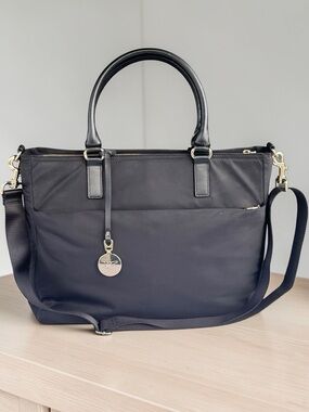 LO & SONS Brookline Bag Black Exterior Gold Hardware Lavender Lining Preowned